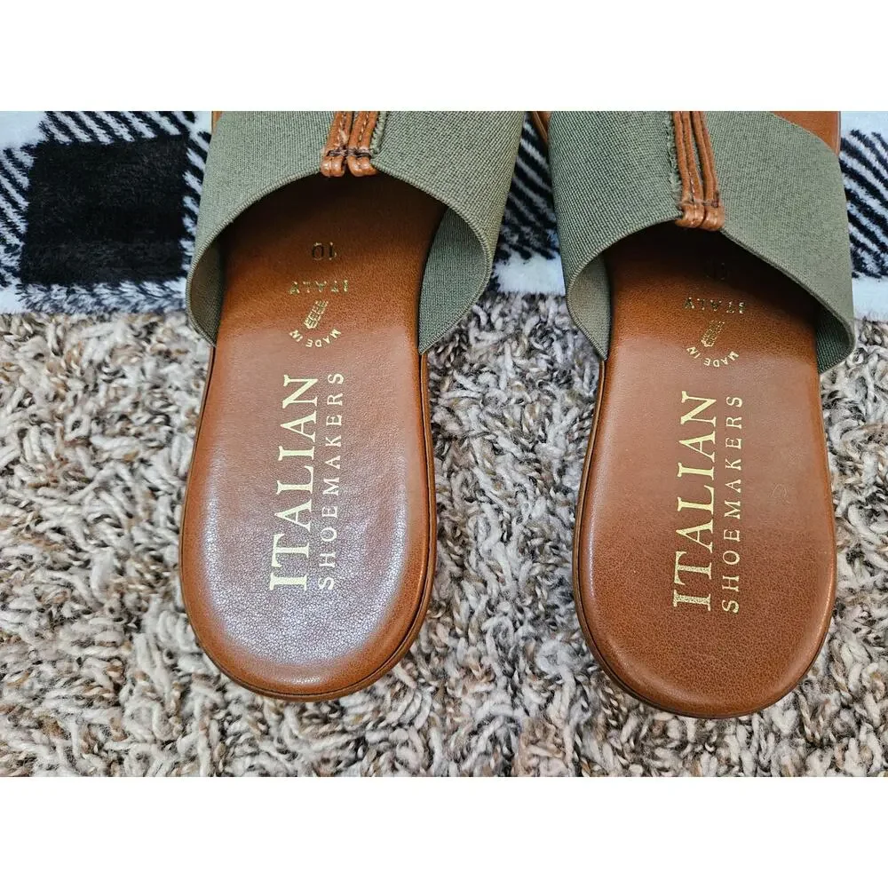 Italian Shoemakers Italy Womens Size 10 Olive Thong Slide Sandals Comfort